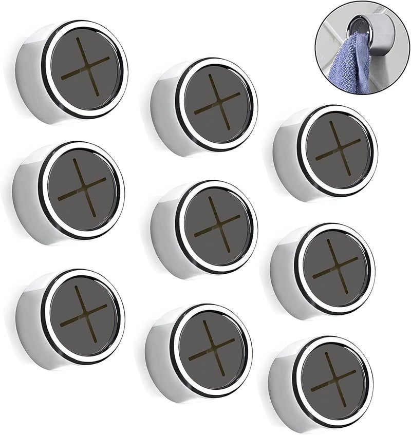 Philbinden 9 Pieces Kitchen Towel Hooks Round Adhesive Dish Towel Hook Premium Chrome Finish & Easy Installation Wall Mount Hand Towel Hook Ideal as Bathroom, Shower or Outdoor Towel Holders - Image 1